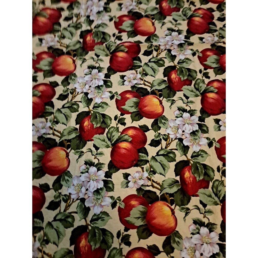 Red Apple Blossom Tablecloth Fruit Harvest Yellow Oblong Cottage Country 69x56 - Picture 3 of 3